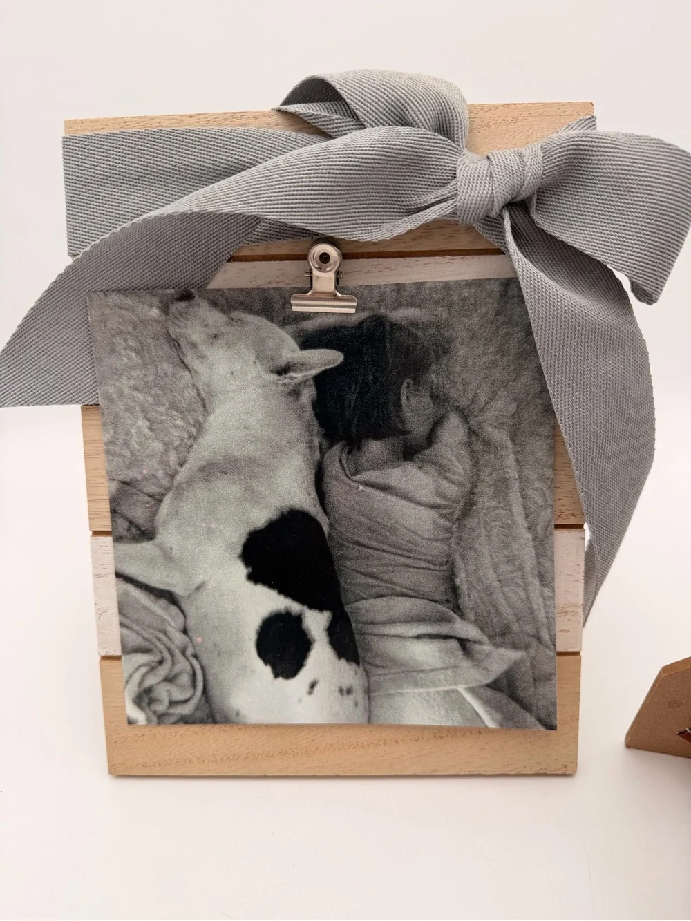Set of 2 Striped Wood Photo Display with Gray Bow